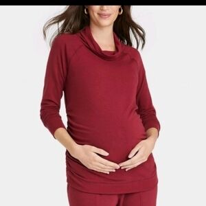 Isabel by Ingrid & Isabel Red Pullover Maternity Sweatshirt Womens Cowl Neck